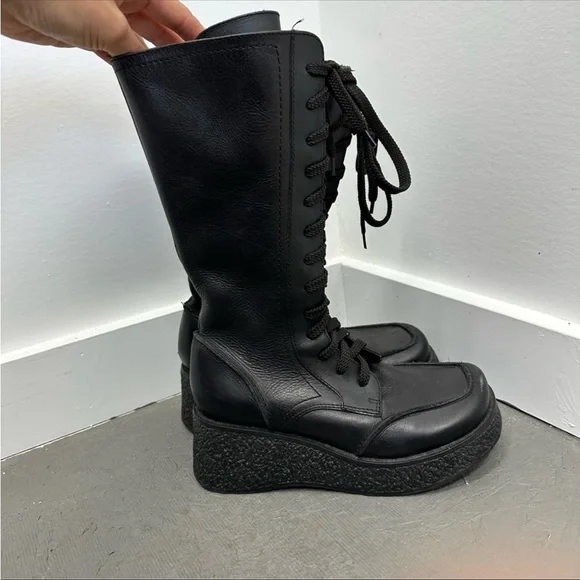 ⛔️SOLD⛔️Steve Madden Black Leather 90s Style Lace Up Platform Combat Moto Boots - Picture 4 of 10